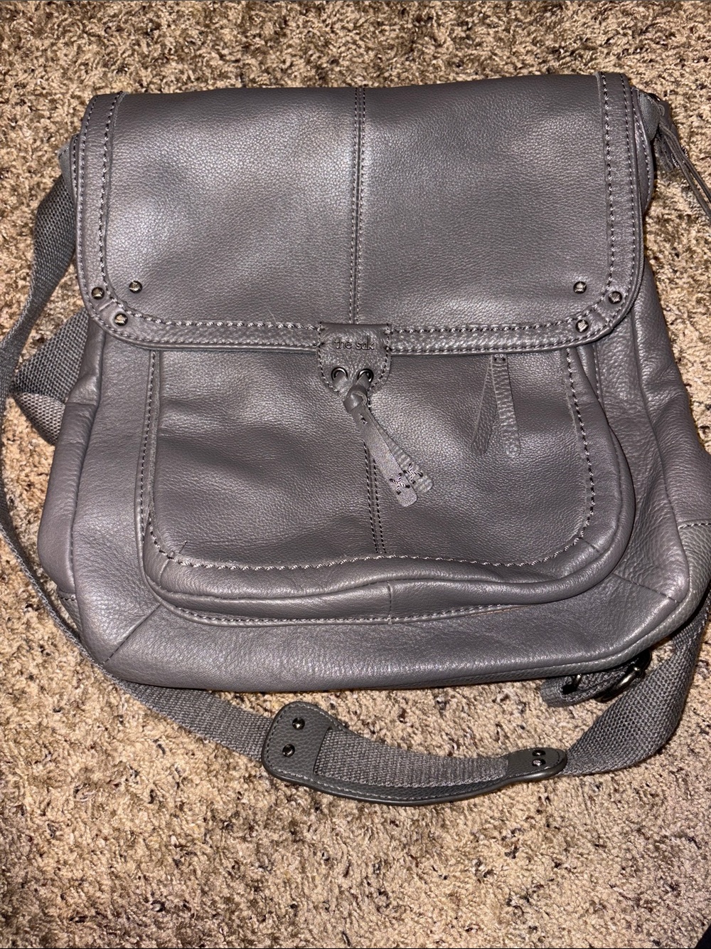 The Sak Gray Leather Flap Backpack Crossbody